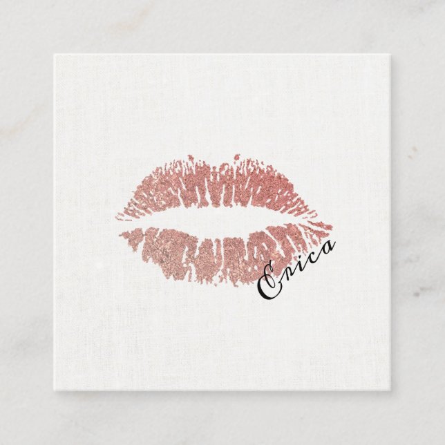 Rose Gold Lips with Name Makeup Artist Square Business Card (Front)