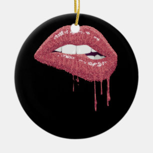 Rose Gold Lipstick Kiss Hot 80s Drip Lips 1980 Ceramic Ornament