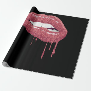 Rose Gold Lipstick Kiss Hot 80s Drip Lips 1980 Wrapping Paper