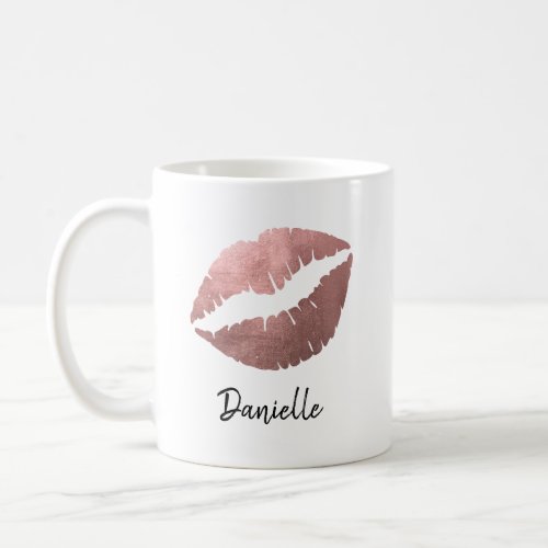 Rose Gold Lipstick Kiss Print Coffee Mug