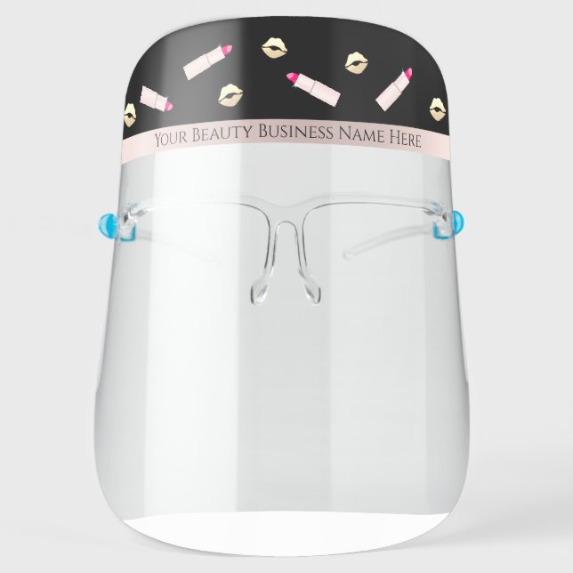 Rose Gold Lipstick Logo Makeup Business Name Face Shield (Front)