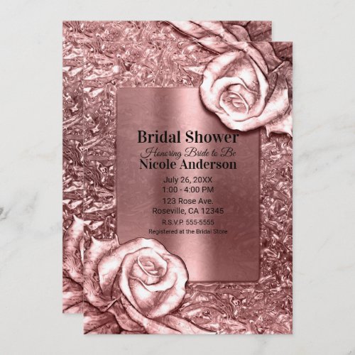 Rose Gold Liquid Chrome Metallic Bridal Shower Invitation