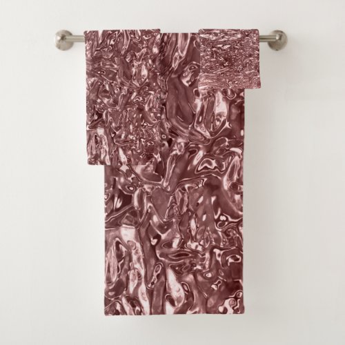 Rose Gold Liquid Chrome Metallic Chic Glam Bath Towel Set