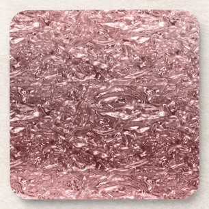 Rose Gold Liquid Chrome Metallic Chic Glam Beverage Coaster