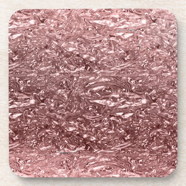 Rose Gold Liquid Chrome Metallic Chic Glam Beverage Coaster (Front)