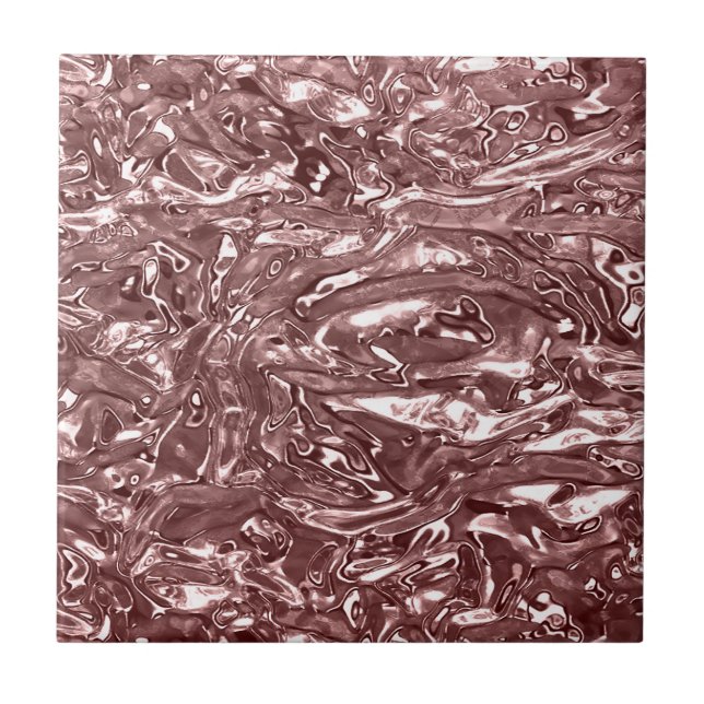 Rose Gold Liquid Chrome Metallic Chic Glam Ceramic Tile (Front)