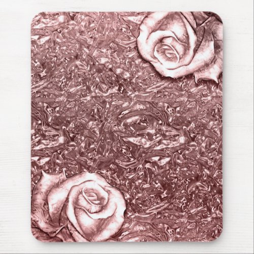 Rose Gold Liquid Chrome Metallic Chic Glam Floral Mouse Pad