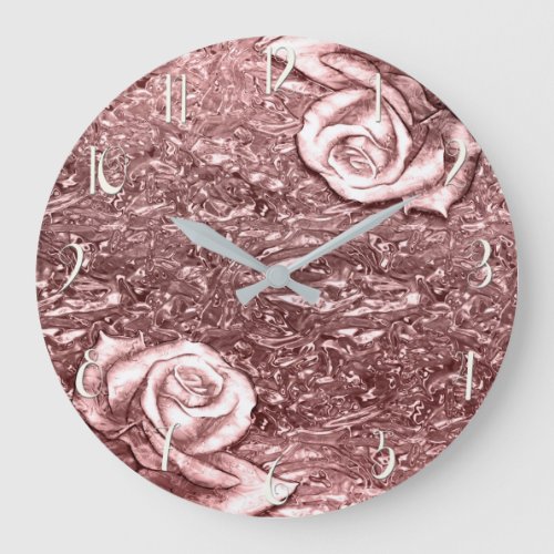 Rose Gold Liquid Chrome Metallic Chic Glam Large Clock