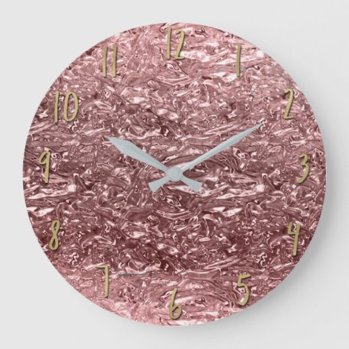 Rose Gold Liquid Chrome Metallic Chic Glam Large Clock