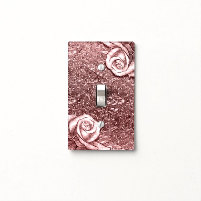 Rose Gold Liquid Chrome Metallic Chic Glam Light Switch Cover (In Situ)