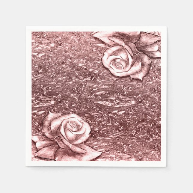 Rose Gold Liquid Chrome Metallic Chic Glam Party Napkins (Front)