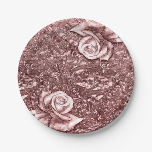 Rose Gold Liquid Chrome Metallic Chic Glam Party Paper Plates