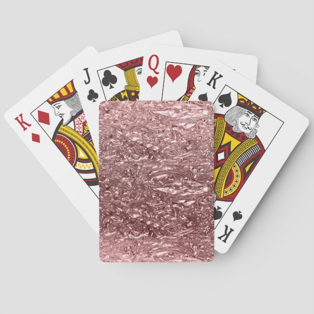 Rose Gold Liquid Chrome Metallic Chic Glam Poker Cards (Back)