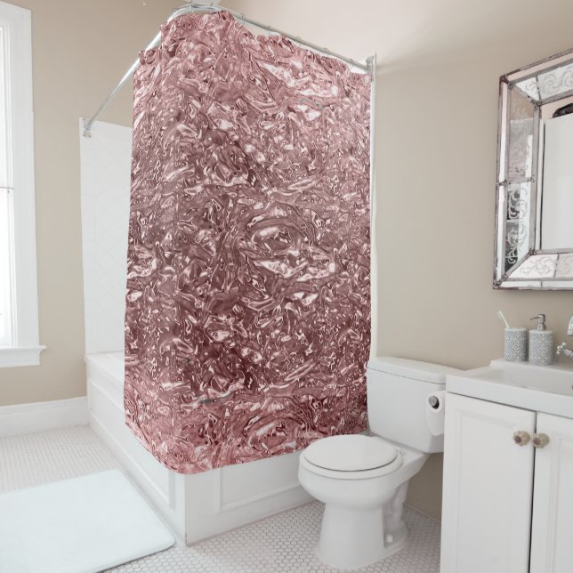 Rose Gold Liquid Chrome Metallic Chic Glam Shower Curtain (In Situ)