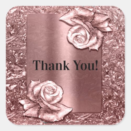 Rose Gold Liquid Chrome Metallic Chic Party Favor Square Sticker