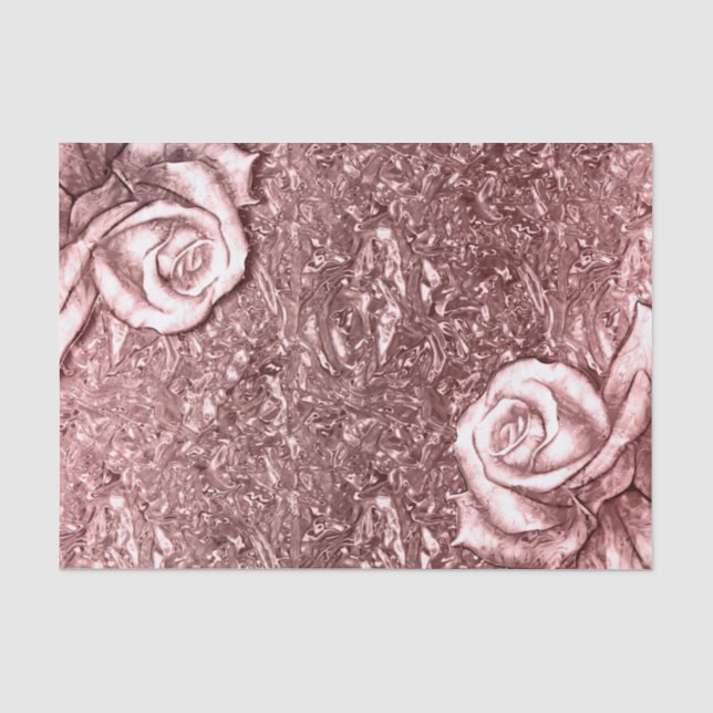 Rose Gold Liquid Chrome Metallic Floral Glam Party Tissue Paper (Front)