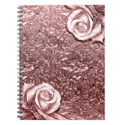 Rose Gold Liquid Chrome Metallic Floral Roses Notebook