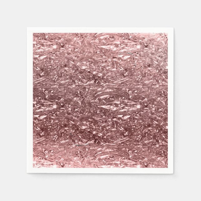 Rose Gold Liquid Chrome Metallic Glam Party Napkins (Front)