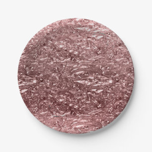 Rose Gold Liquid Chrome Metallic Glam Party Paper Plates