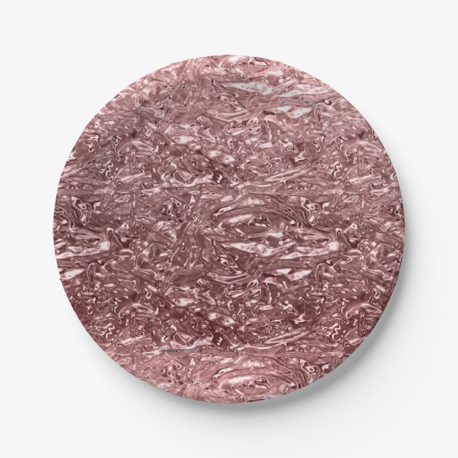 Rose Gold Liquid Chrome Metallic Glam Party Paper Plates (Front)