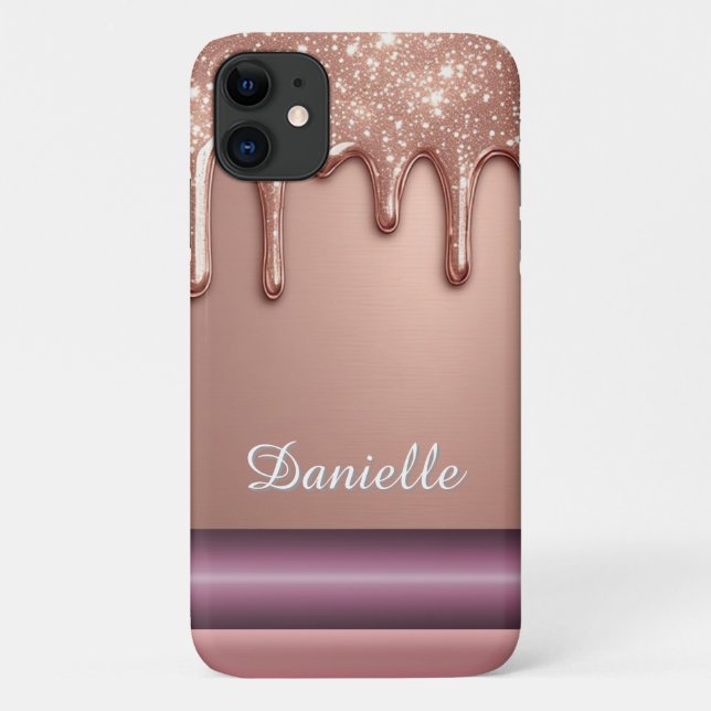 ✨ Rose Gold Liquid Sparkle Custom Name Glitter Case-Mate iPhone Case (Back)