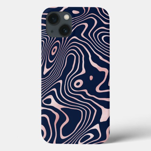 Rose Gold liquid swirl Abstract Blue Design iPhone 13 Case