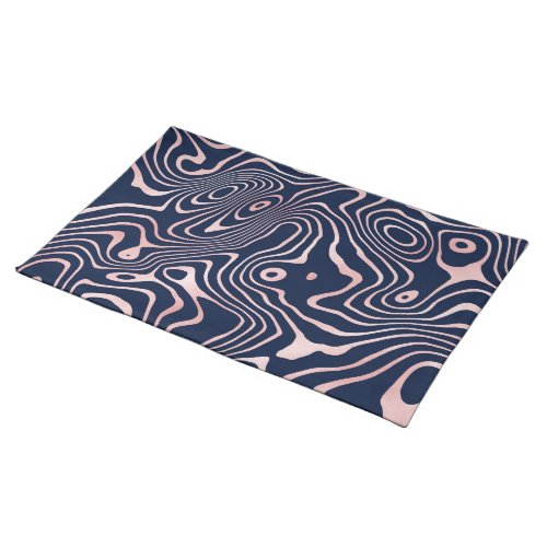 Rose Gold liquid swirl Abstract Blue Design Cloth Placemat