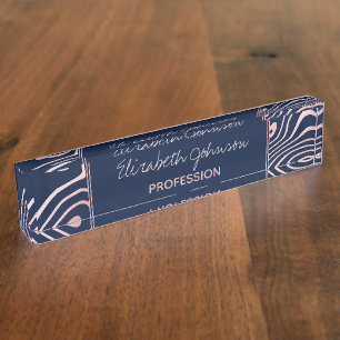 Rose Gold liquid swirl Abstract Blue Design Desk Name Plate