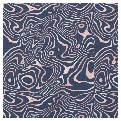 Rose Gold liquid swirl Abstract Blue Design Fabric