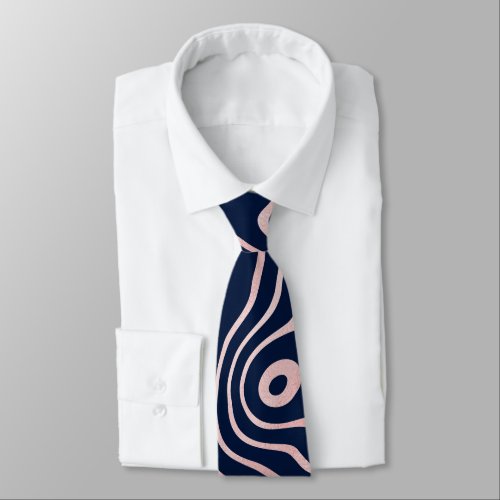 Rose Gold liquid swirl Abstract Blue Design Neck Tie