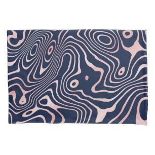 Rose Gold liquid swirl Abstract Blue Design Pillow Case