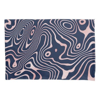 Rose Gold Liquid Swirl Abstract Blue Design Pillow Case by InovArtS at Zazzle