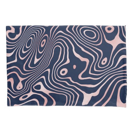 Rose Gold Liquid Swirl Abstract Blue Design Pillow Case