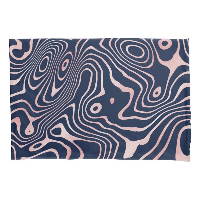 Rose Gold liquid swirl Abstract Blue Design Pillow Case (Front)
