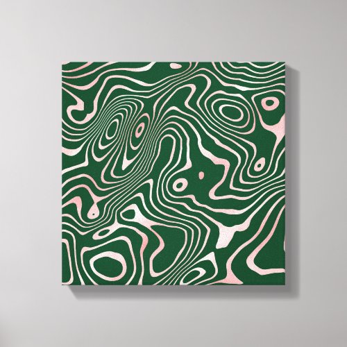 Rose Gold liquid swirl Abstract Green Design Canvas Print