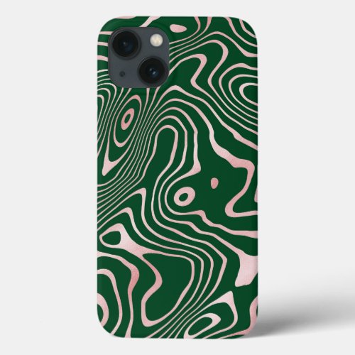 Rose Gold liquid swirl Abstract Green Design iPhone 13 Case