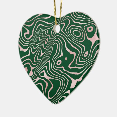 Rose Gold liquid swirl Abstract Green Design Ceramic Ornament