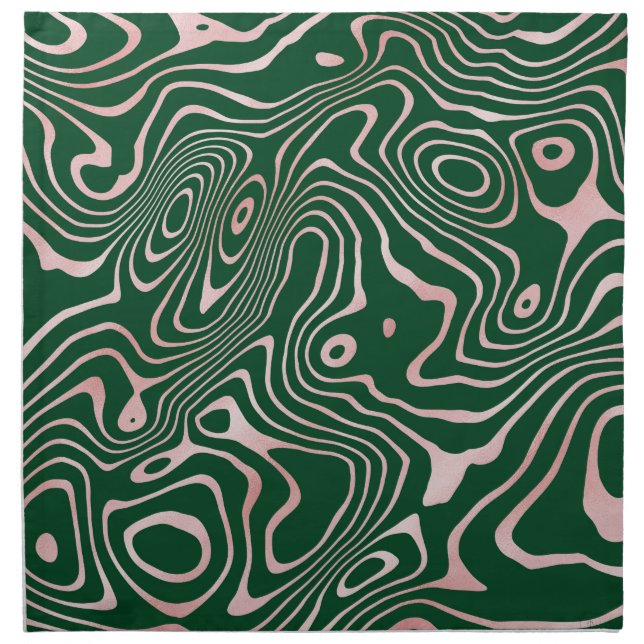 Rose Gold liquid swirl Abstract Green Design Cloth Napkin (Front)