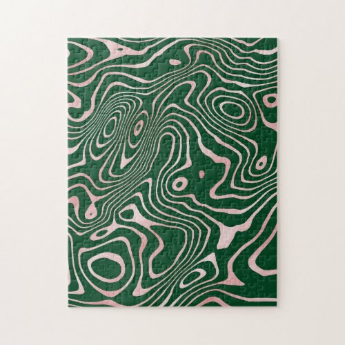 Rose Gold liquid swirl Abstract Green Design Jigsaw Puzzle