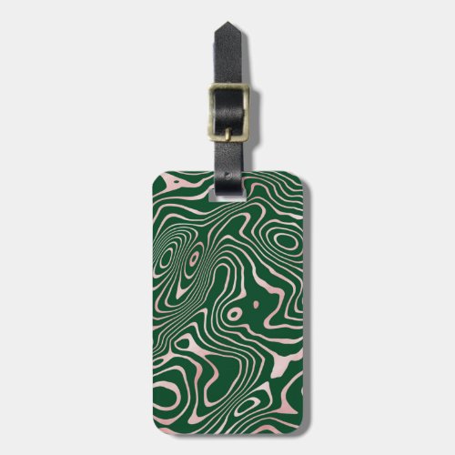 Rose Gold liquid swirl Abstract Green Design Luggage Tag