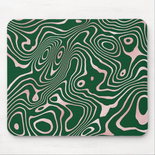 Rose Gold liquid swirl Abstract Green Design Mouse Pad