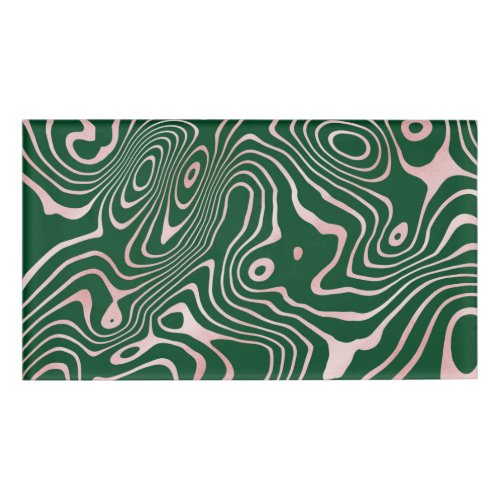 Rose Gold liquid swirl Abstract Green Design Name Tag