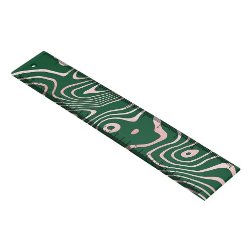 Rose Gold liquid swirl Abstract Green Design Ruler