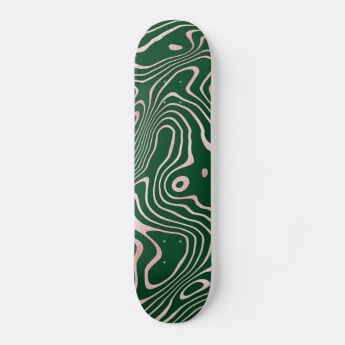 Rose Gold liquid swirl Abstract Green Design Skateboard