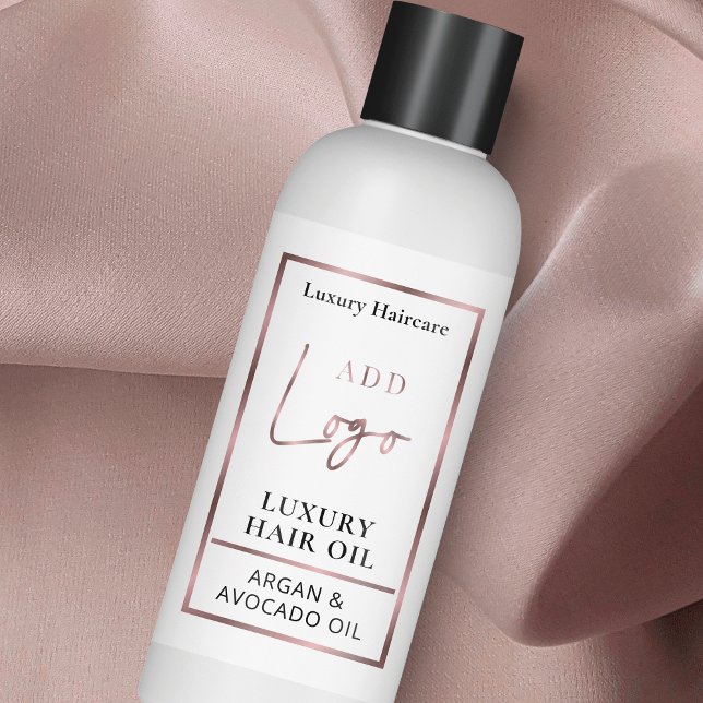 Rose Gold Logo 4 OZ Cosmetic Bottle Wrapper Label (Rose gold and white skincare bottle wrap around labels with space for your logo)