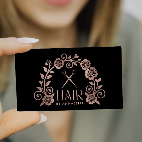 Rose Gold Logo Hairstylist Business Card