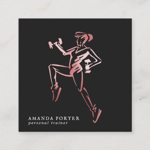 Rose Gold Logo  Personal Trainer Fitness Gym Square Business Card