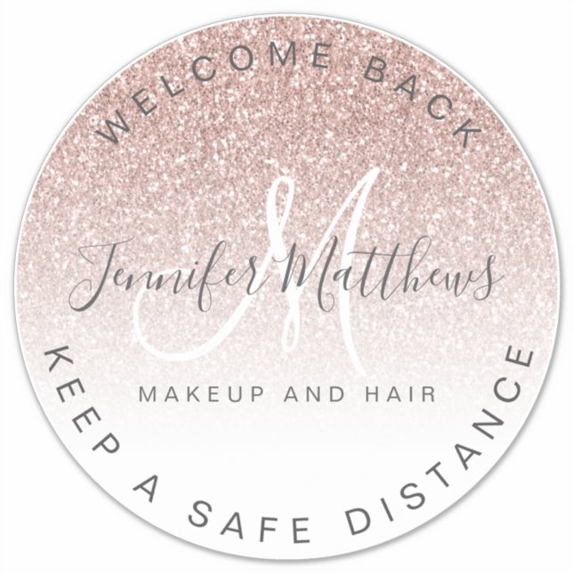 Rose Gold Logo Salon COVID Safety Social Distance Sticker (Front)