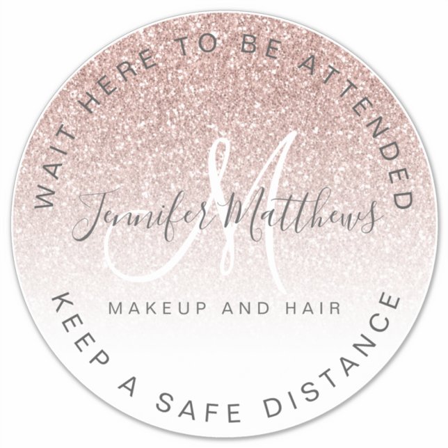 Rose Gold Logo Salon COVID Wait Social Distance Sticker (Front)
