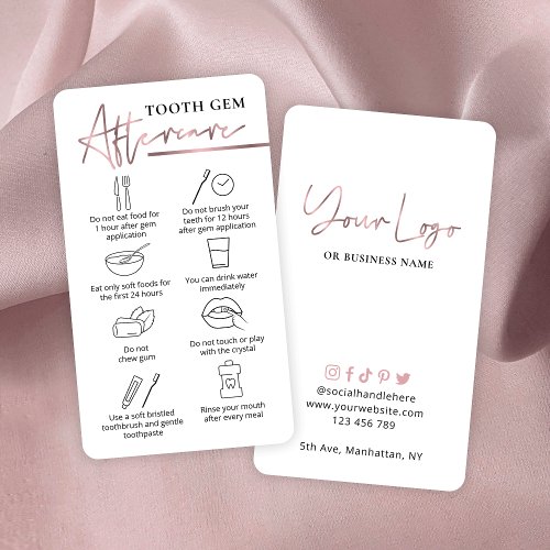 Rose Gold Logo Teeth Crystals Aftercare Dentist Business Card